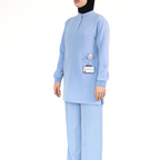 Women’s blue modest-fit scrub set offering full coverage for doctors and nurses 